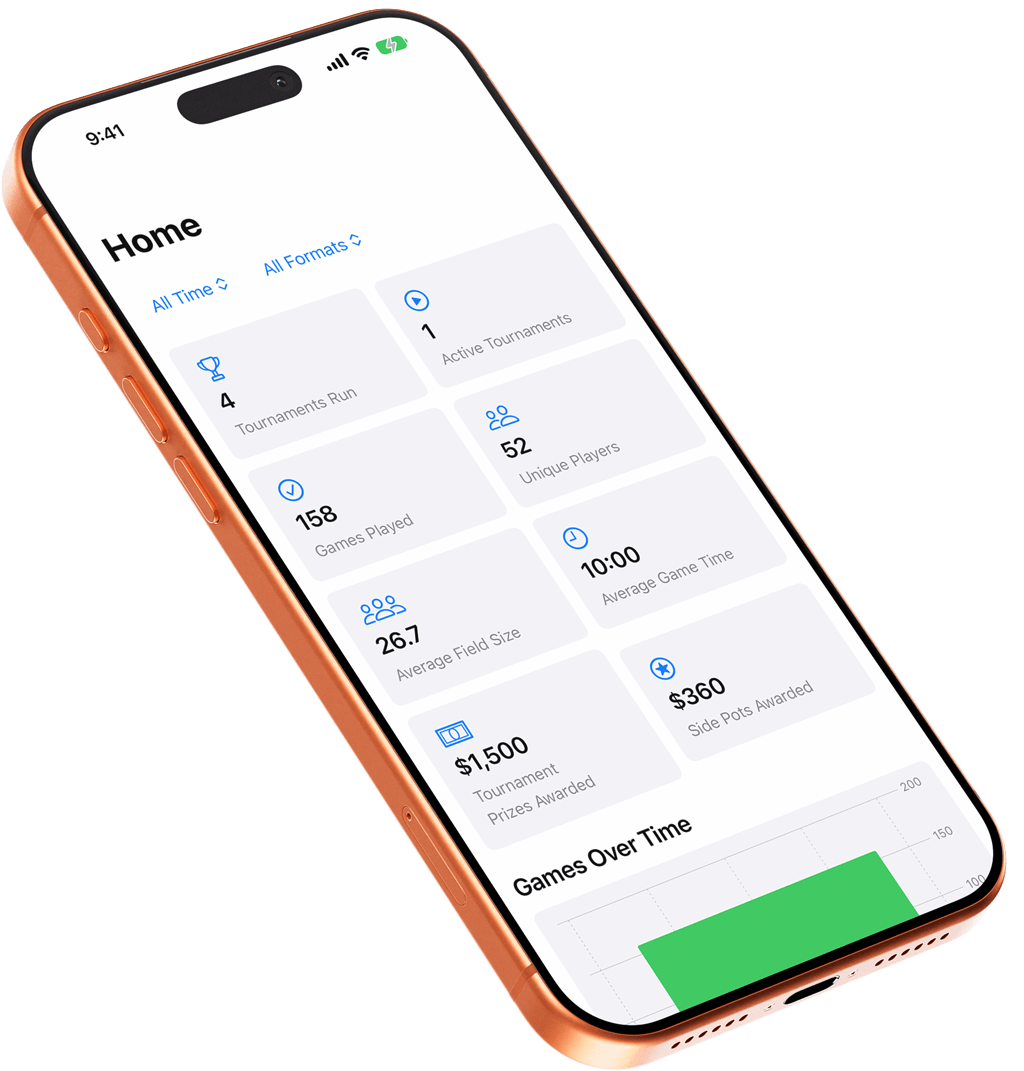 Native Good Tourney app dashboard on iPhone, shown as a product reference