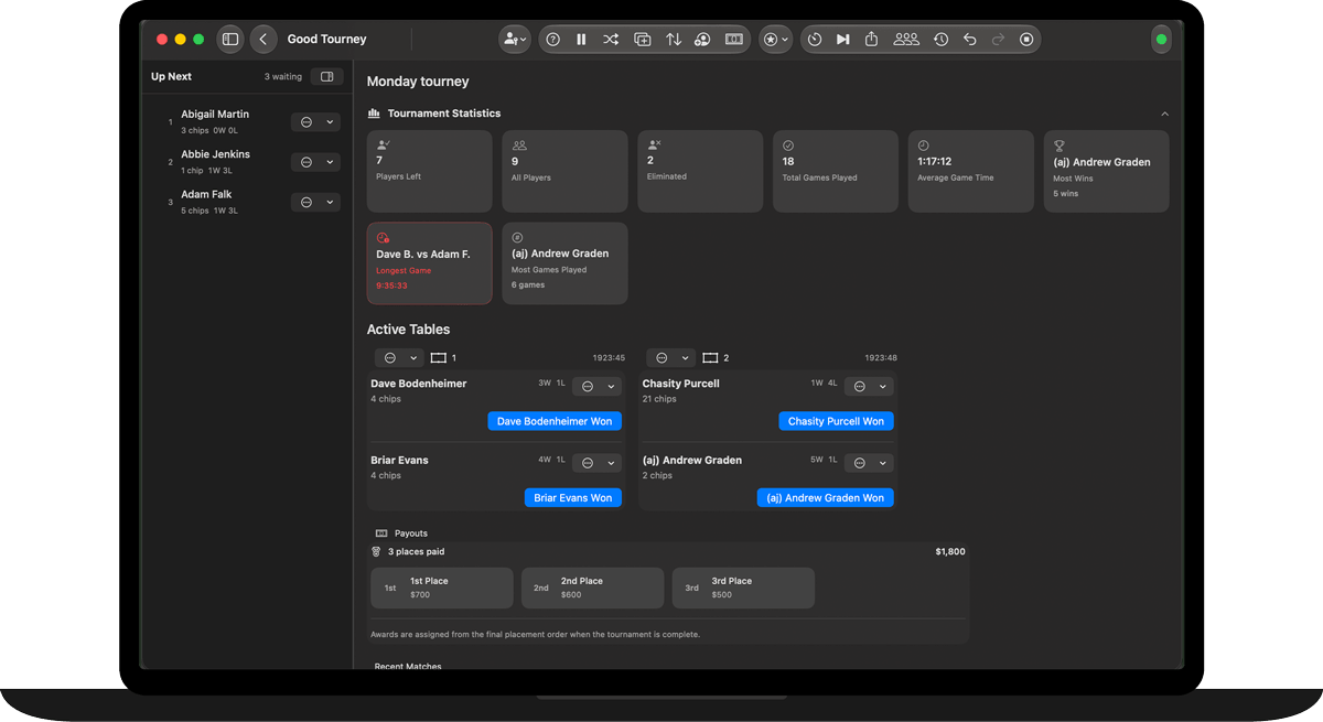 Native Good Tourney Mac app reference screen